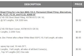 produce sheet piling and steel piling leads and takeoffs