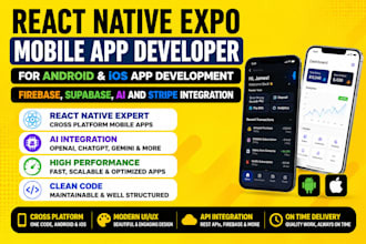 develop react native expo mobile app with firebase, supabase, for android or IOS