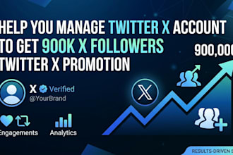 help you manage twit ter x account to get 900k x followers, twitter x promotion