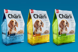 design pet food label, dog food label, cat food label, pet treat packaging