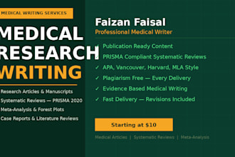 write medical research articles, manuscripts, and systematic review