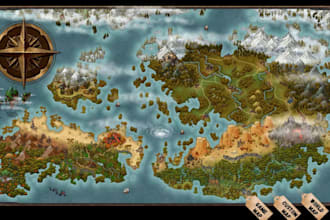 custom fantasy world map illustration for book novels, dnd campaign rpg vtt map