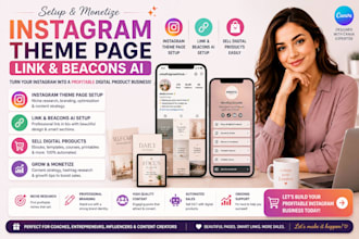 setup instagram theme page, link and beacons ai for selling digital products