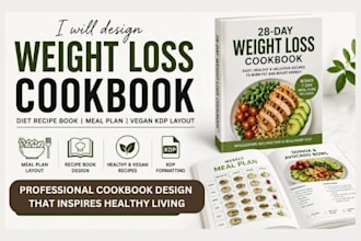 design weight loss cookbook, diet recipe book, meal plan, vegan KDP layout