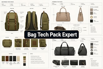 design professional tech pack for backpack handbag duffle bag luggage