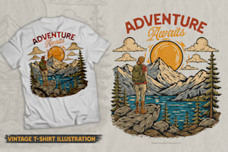 design hand drawn vintage outdoor t shirt illustration for merch clothing