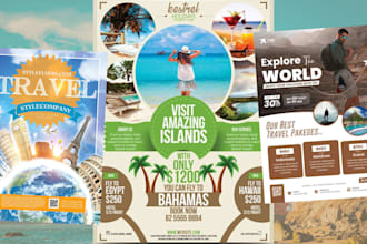 design professional travel flyer, tourism poster and holiday vacation ads