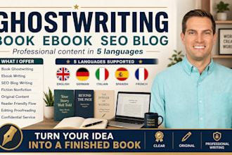 ghostwrite your book ebook seo blog in german italian spanish french ghostwriter