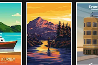 design a stunning vintage retro travel poster with minimalist and modern style