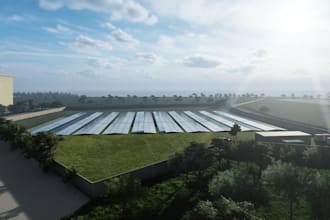 create realistic 3d solar power plant design and architectural rendering