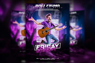 do retro music event poster design or guitar flyer concert
