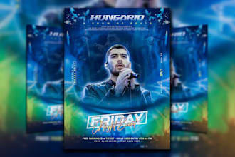 do retro music event poster design or guitar flyer concert