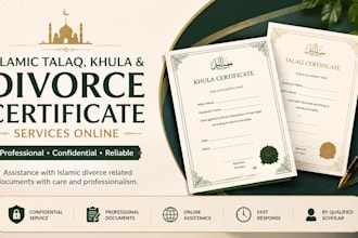assist with online islamic talaq, khula, divorce certificate services