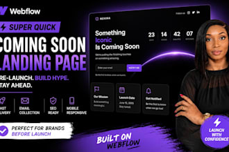 design and develop a simple coming soon landing page website in webflow