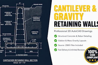engineer cantilever and gravity retaining wall drawings in autocad
