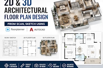 do 2d 3d architectural floorplan design from scan, sketch using floorplanner,cad