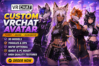 design vrchat avatar, vr character, vrc avatar, 3d vrchat avatar, furry avatar