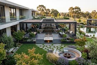 design modern backyard landscape patio and realistic 3d garden rendering