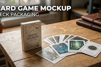 create card game mockup, card deck packaging and tcg presentation