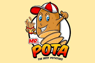 draw tornado twist potatoes mascot logo for your company