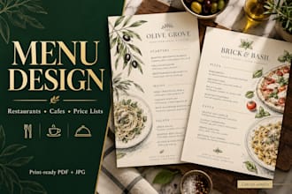 design a restaurant menu, cafe menu or professional price list