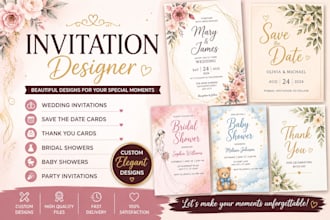 design stunning and professional invitation cards and rsvp