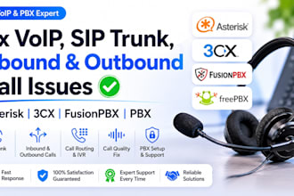 fix voip sip trunk, inbound outbound call issues in asterisk, 3cx pbx, fusionpbx