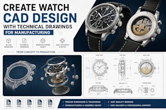 create watch cad design with technical drawings for manufacturing