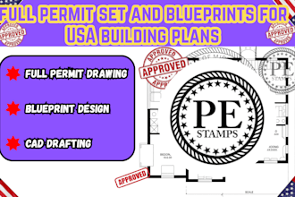 create full permit set and blueprints for USA building plan ca mi oh wa