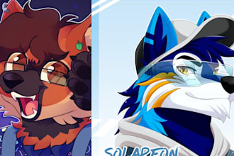 draw furry ych furry headshot protogen icon  stickers and badge