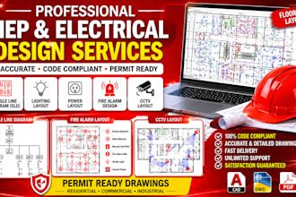 design mep electrical plans, single line diagram, fire alarm,  cctv layouts