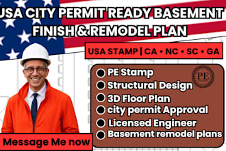 create USA city permit ready basement finish and remodel plans
