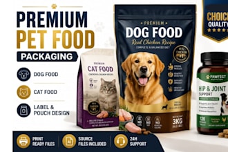 design premium pet food packaging pet product label design cat dog pouch design