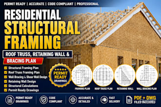 residential structural framing, roof truss, retaining wall bracing plan