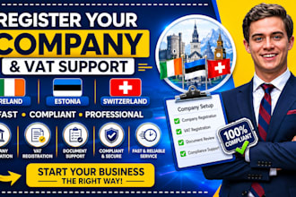 register your company and handle vat in ireland, estonia,portugal or switzerland