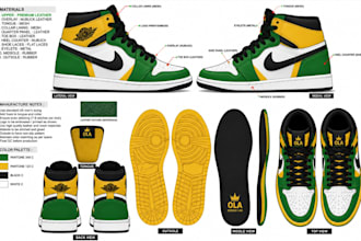 create shoe tech pack and footwear technical pack for manufacturing, shoe design