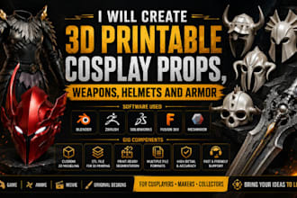 create 3d printable cosplay props, weapons, helmets and armor