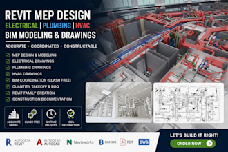 do revit mep design, electrical, plumbing, hvac drawings and bim modeling