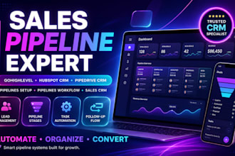 setup gohighlevel pipelines, hubspot CRM, pipedrive sales pipelines workflow