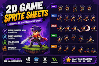 draw 2d game character sprite sheet for indie games