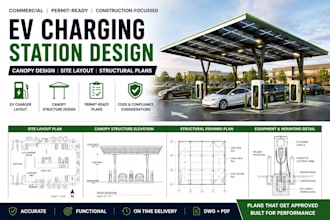 design ev charging station canopy plans for permit and construction commercial