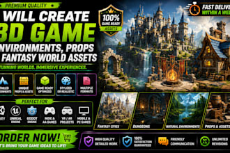 create 3d game environments props and fantasy world assets