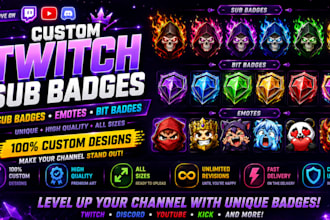 create custom twitch emotes, sub badges, bit badges, and discord emotes