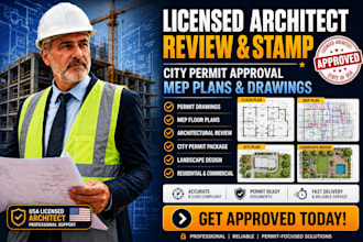 licensed architect review, stamp, landscape mep plans and USA permit drawings
