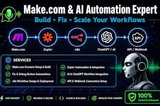 create, fix make com automation, make com scenarios, n8n workflow, zapier