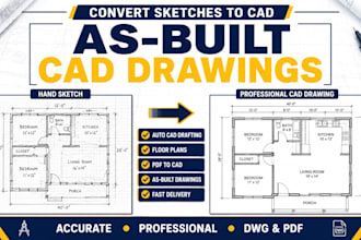 convert hand sketches into professional as built cad drawings