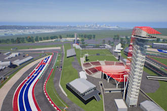 redesign 3d motorsport complex,kart racing track, stadium cgi rendering, circuit