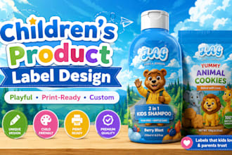 create playful kids product label design kids toy and children product labels