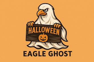 make eagle ghost costume holding halloween logo design with free vector file