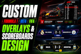design formula 1, uefa and FIFA livestream scoreboards, overlays and animations